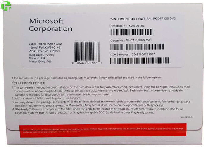 Microsoft Windows 10 Pro Pack 32 Bit Or 64 Bit Retail Box Genuine Key Card